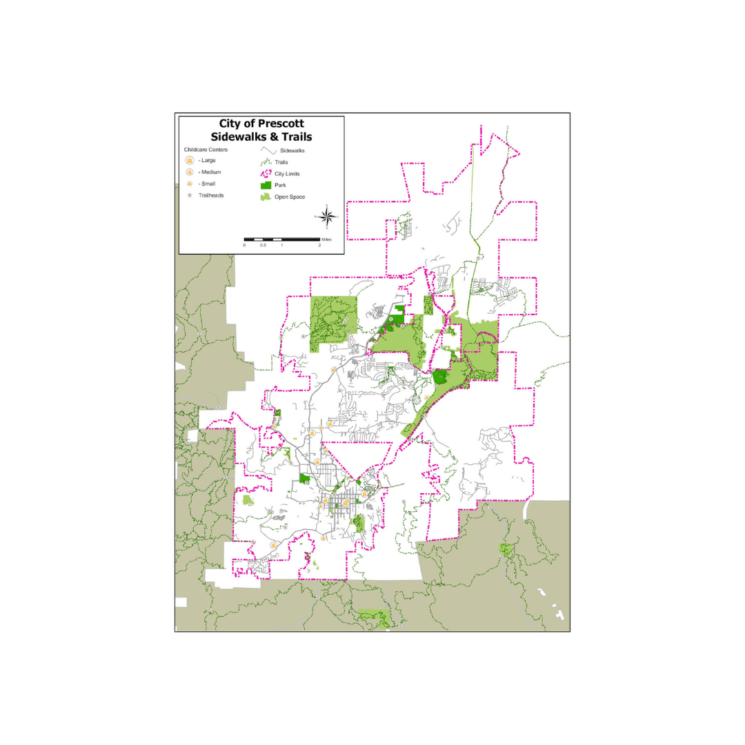 graphic of the city of prescott sidewalks & trails