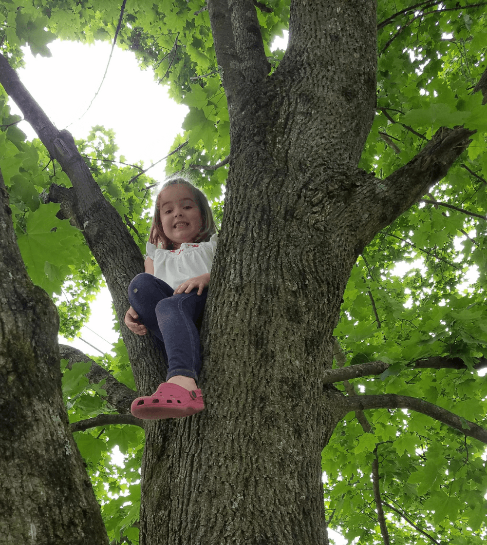 Kid in a tree outside