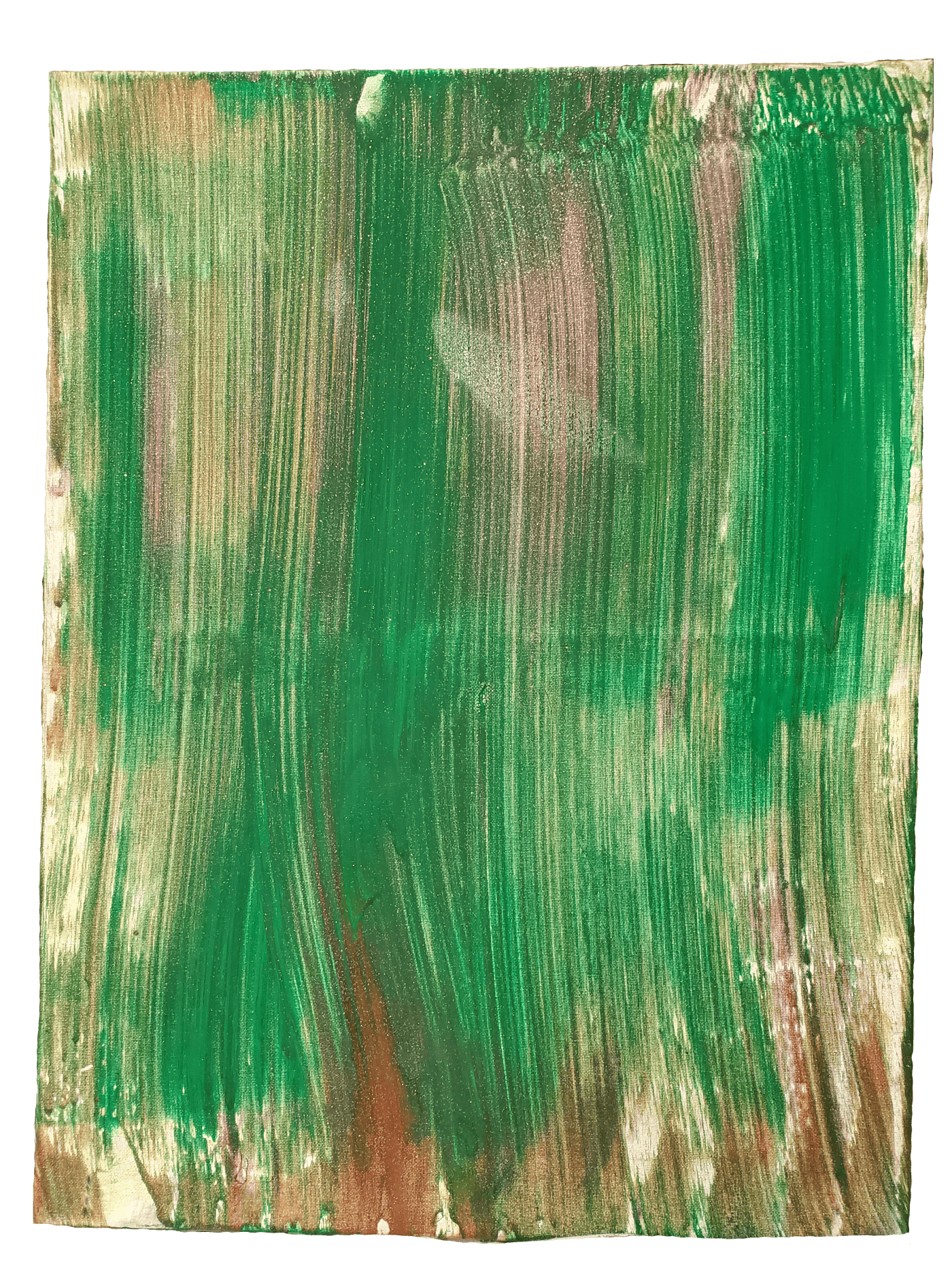 Painting of green smears over brown paint