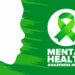 Green and white graphic depicts a child’s silhouette and the words “Mental Health Awareness Month” underneath a green ribbon for mental health awareness.