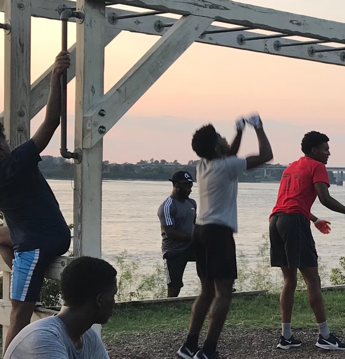 Conditioning practice for coach Stephen Allmond’s basketball team