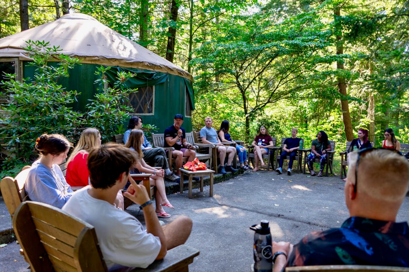 Stout leading a group of young adults at a Healing in Nature retreat at Skamania Lodge, Stephenson, Washington. Photo courtesy of Jason Stout.