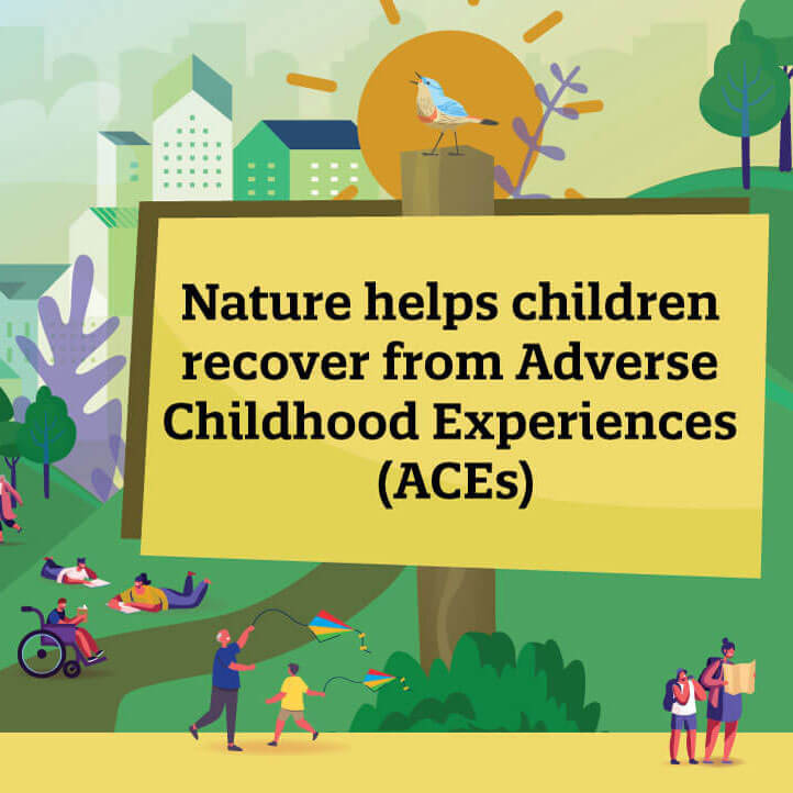 An illustrated city with various types of people playing in a park.