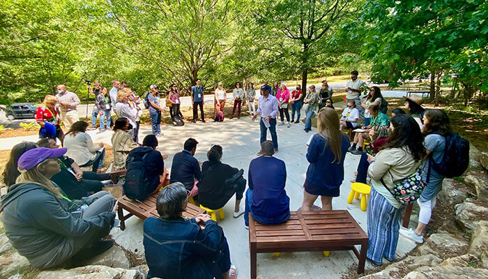 Jay Wozniak, director of Trust for Public Land’s Georgia Urban Parks Program, speaking during a tour of Miles Elementary School in Atlanta, Georgia.
