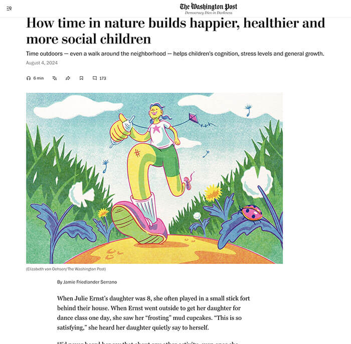 Screenshot of the Washington Post article titled 'How time in nature builds happier, healthier and more social children'