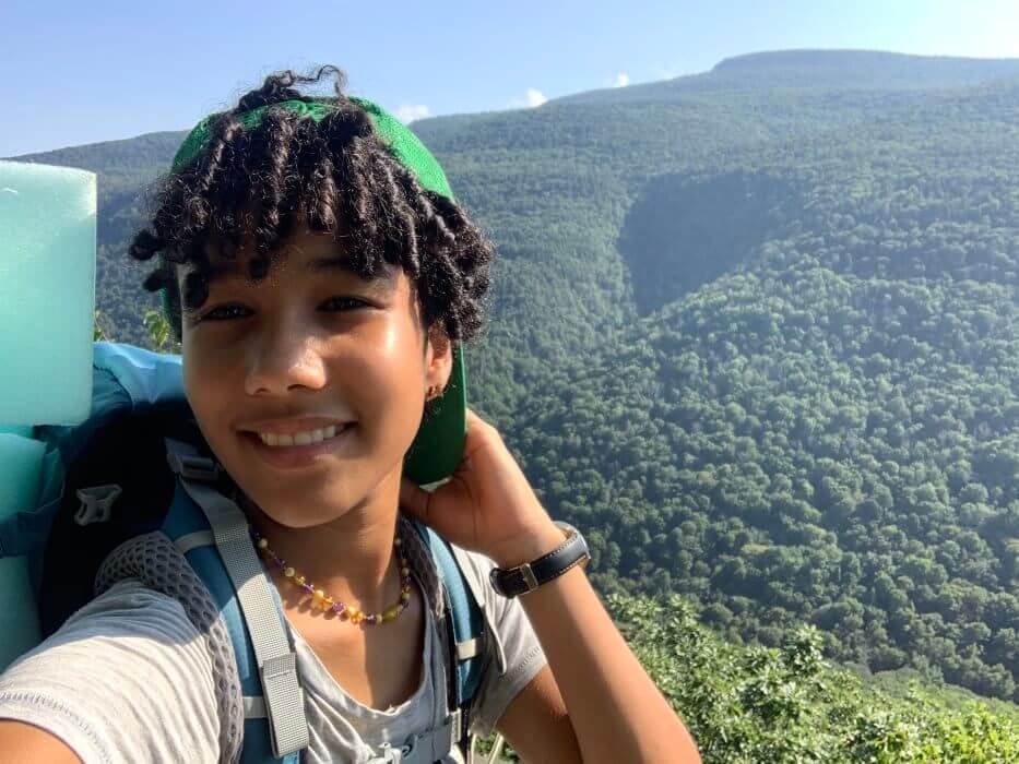 Cynthia Costa hiking near the Delaware Water Gap in PA. Photo courtesy of Cynthia Costa